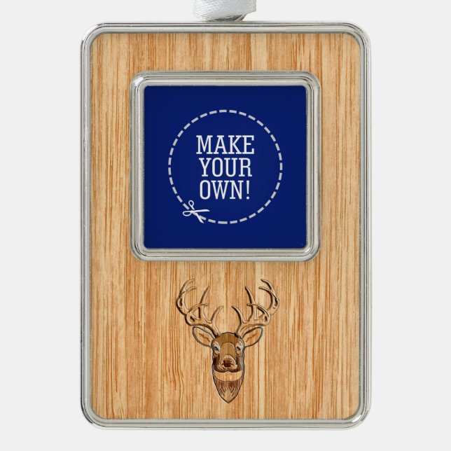 White Tail Head Wood Grain Style Silver Plated Framed Ornament (Front)