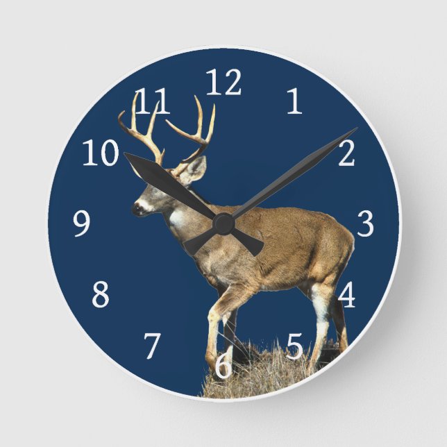 White Tailed Deer Buck Round Clock (Front)
