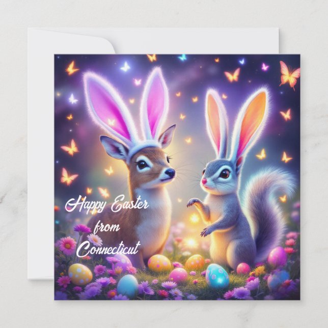 White-tailed deer & eastern grey squirrel rabbit  holiday card (Front)
