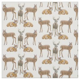 White Tailed Deer Family Fabric