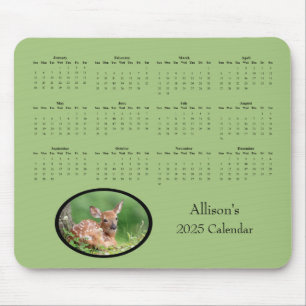 White-tailed deer fawn 2025 full year calendar mouse mat