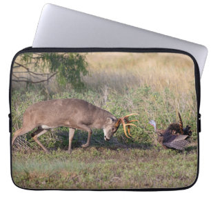 White-tailed Deer Fighting Wild Turkey Laptop Sleeve