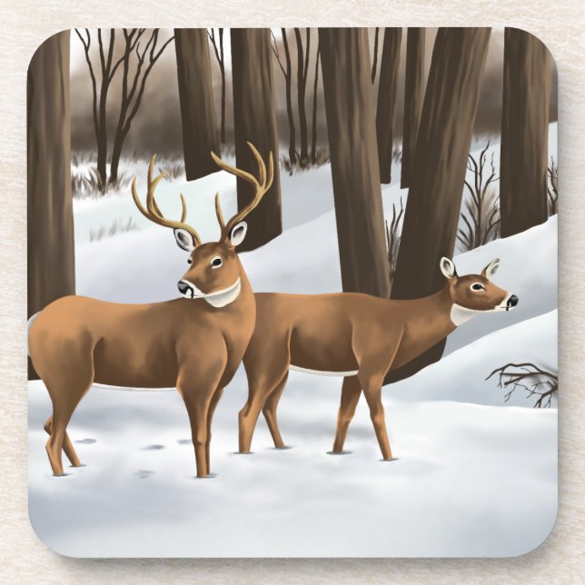 White-Tailed Deer In Snow Coaster (Front)