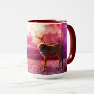 "White Tailed Deer stag in pink clouds Mug