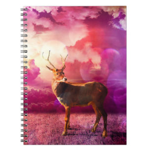 White Tailed Deer stag in pink clouds Notebook