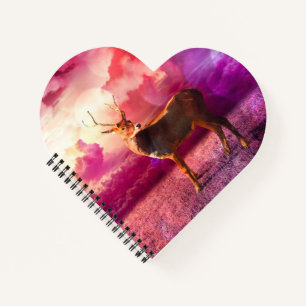White Tailed Deer stag in pink clouds Notebook