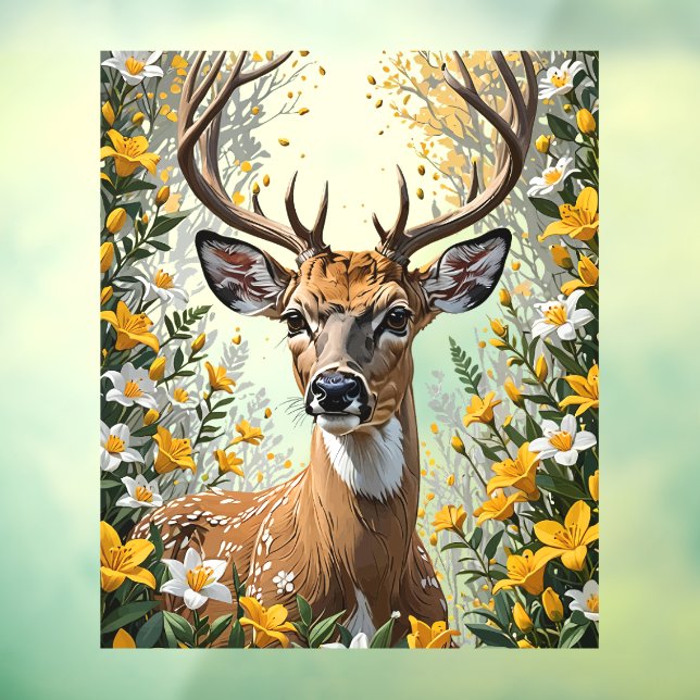White-tailed deer Surrounded By Yellow Jessamine Window Cling (Sheet 3)