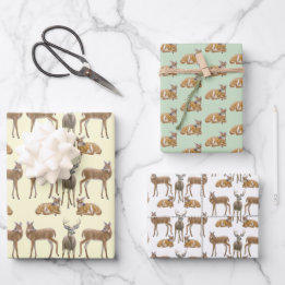 White Tailed Deer Wildlife Art Wrapping Paper Sheet