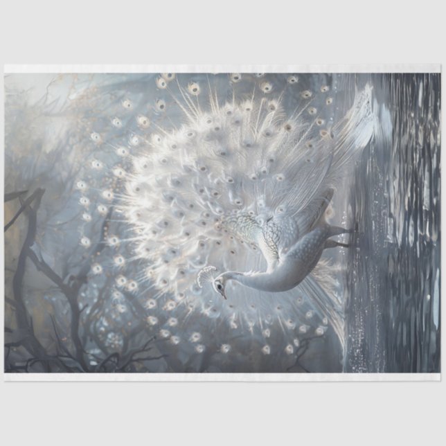 White Tailed Fan Peacock Decoupage Tissue Paper (Front)