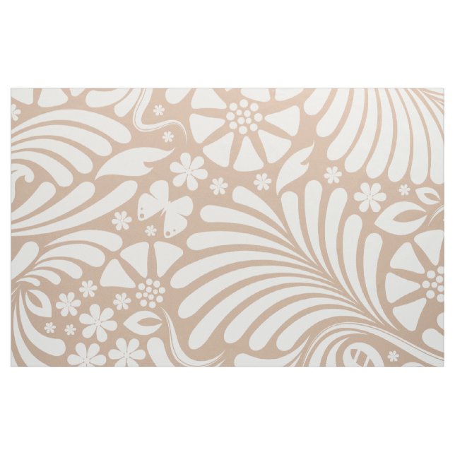 White & Tan Floral Baroque Pattern Fabric (Fat Quarter)