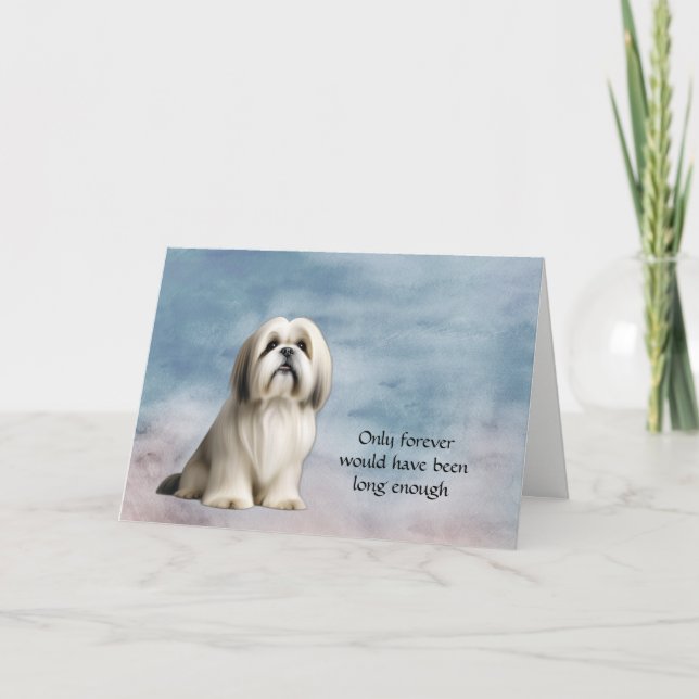 White Tan Lhasa Apso Sympathy Condolence Card (Front)