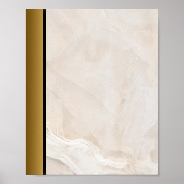 White Tan Marble Stone / Black Gold Border Art  Poster (Front)