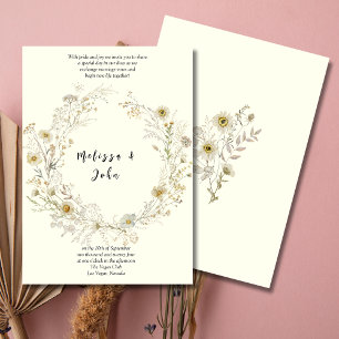 White Tan Rustic Boho Wildflower Wedding Invitation