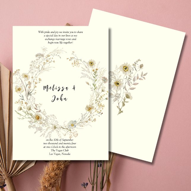 White Tan Rustic Boho Wildflower Wedding Invitation (Creator Uploaded)