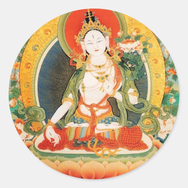 WHITE TARA BUDDHIST DEITY CLASSIC ROUND STICKER (Front)