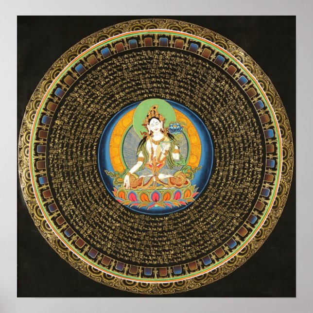 White Tara Mantra Mandala Thangka Poster (Front)