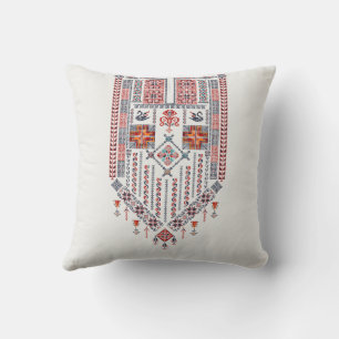 White Tatreez Thobe Artwork Pattern Henna Decor Cushion