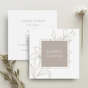 White & Taupe Chic Floral Label Square Business Card