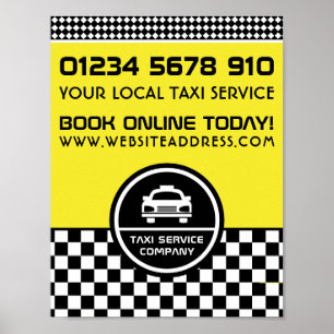 White Taxi Cab Circled Logo Advertising Poster