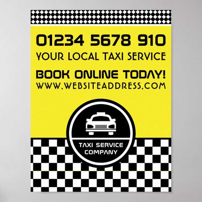 White Taxi Cab Circled Logo Advertising Poster (Front)