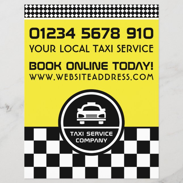 White Taxi Cab Circled Logo with Price List Flyer (Front)