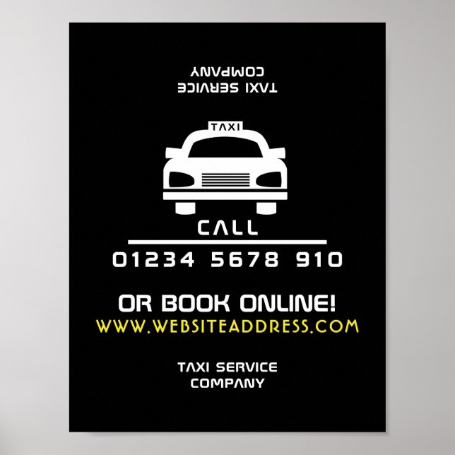 White Taxi Cab Logo Advertising Poster (Front)