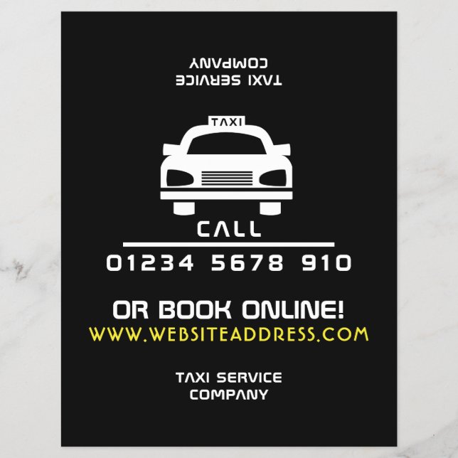 White Taxi Cab Logo with Price List Flyer (Front)
