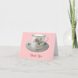 White Teacup and Saucer with PinkRoses Thank You Card