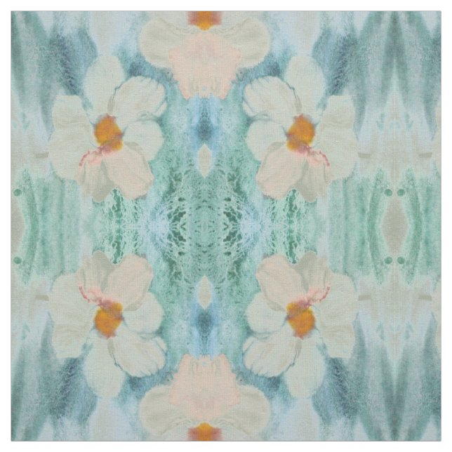 White Teal and Gold Fabric (Swatch)