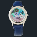 WHITE TEAL BLUE ROSES,ANEMONE FLOWERS MONOGRAM WATCH<br><div class="desc">Elegant floral watch, aqua blue , turquoise , pink white roses and anemones on pink background with printed pink gemstones.</div>