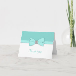 White Teal Blue Thank You Cards