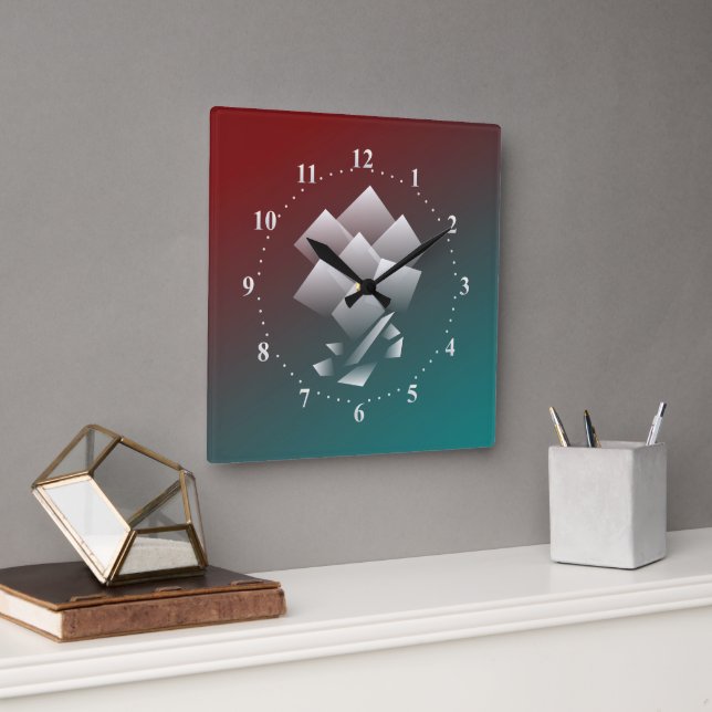 White teal burgundy square wall clock (Office)