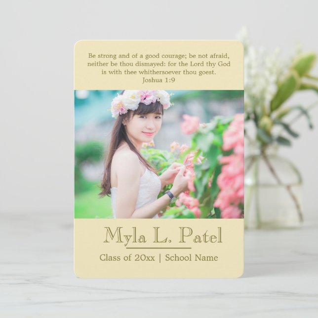 White/Teal Christian Scripture Photo Graduation Invitation (Standing Front)