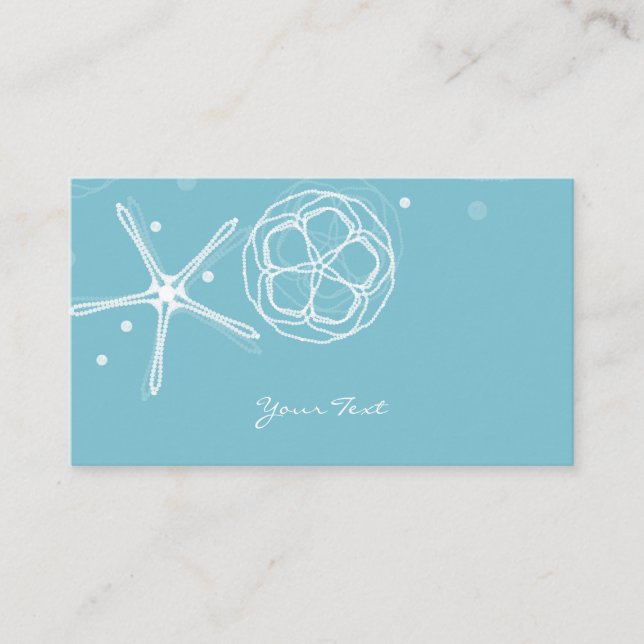 White & Teal Elegant Pearl Starfish Wedding Business Card (Front)