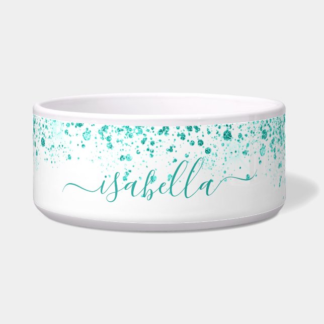 White teal glitter green name script (Front)
