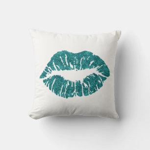 White Teal Green Glitter Kiss Lips Makeup Minimal Cushion