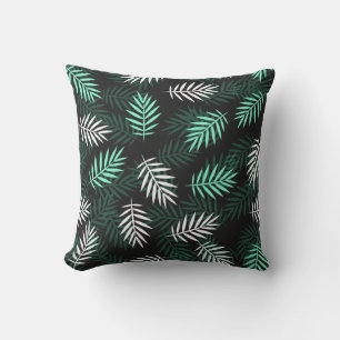 White Teal Green Leaves Modern Tropical  Cushion