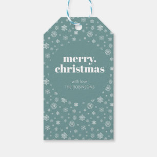 White Teal Green Merry Christmas Snowflake Pattern Gift Tags