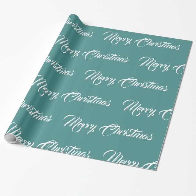 White & Teal Merry Christmas - Wrapping Paper (Unrolled)