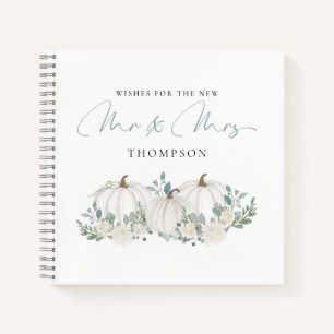 White Teal Pumpkins Wishes for Mr Mrs Guest Book