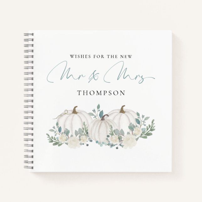 White Teal Pumpkins Wishes for Mr Mrs Guest Book (Front)