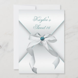 White Teal Sweet 16 Birthday Party Invitation
