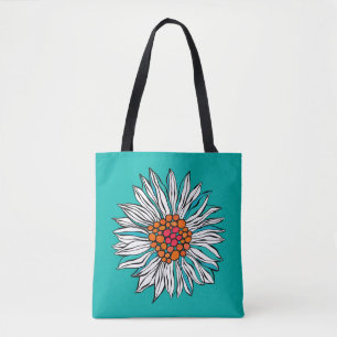 White Teal Yellow Orange Red Daisy Flowers Tote Bag