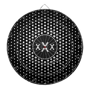 White Techno Dots Modern Monogram Dartboard