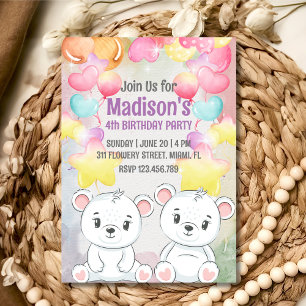white teddy bear birthday invitation