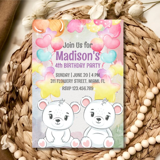 white teddy bear birthday invitation (Creator Uploaded)