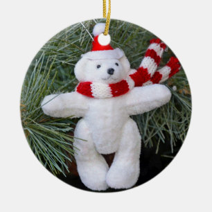 White teddy bear ceramic tree decoration