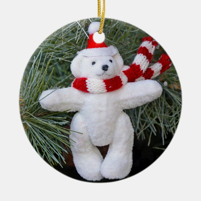 White teddy bear ceramic tree decoration (Front)