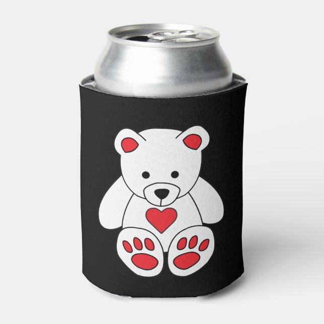 White Teddy Bear Heart Valentine's Day I Love You Can Cooler (Can Front)