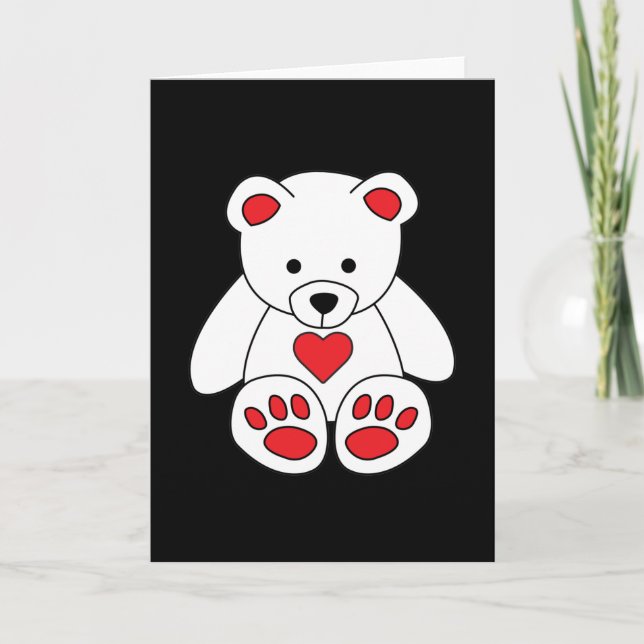 White Teddy Bear Heart Valentine's Day I Love You Card (Front)